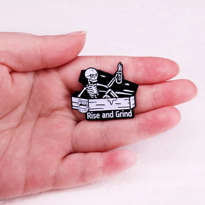 Rise And Grind Enamel Pins Skull Brooch