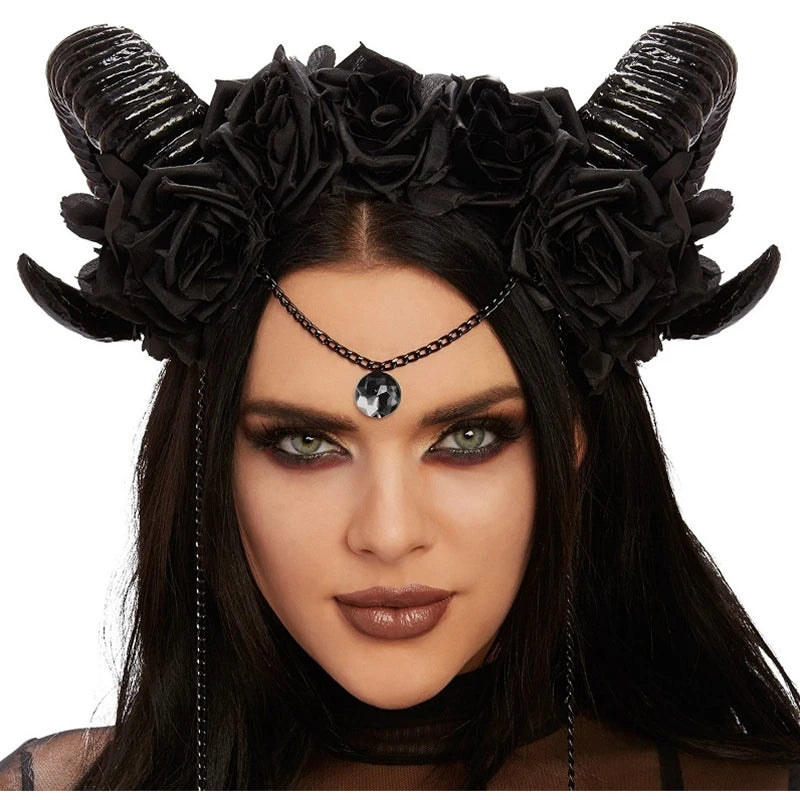 Black Demon Horn Headdress Cosplay Headwear