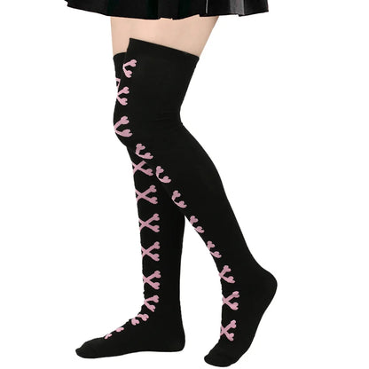 Womens Bone Thigh High Stockings