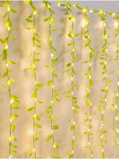 Willow Leaves Green Plants Rattan Strips Curtain Led Lights