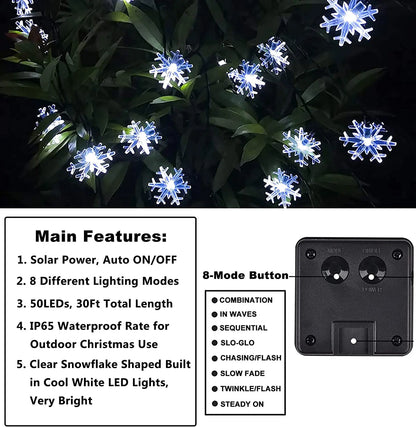 Snow Lamp Christmas Solar Snowflake String Lights