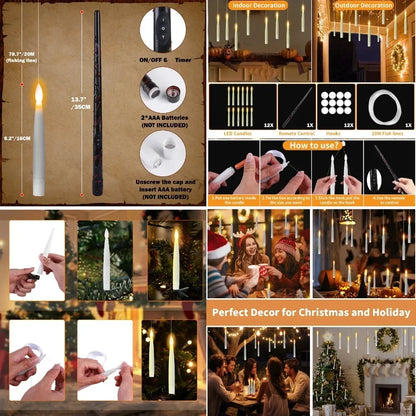 Floating Electronic Candles -  Magic Wand Remote Hanging Candles