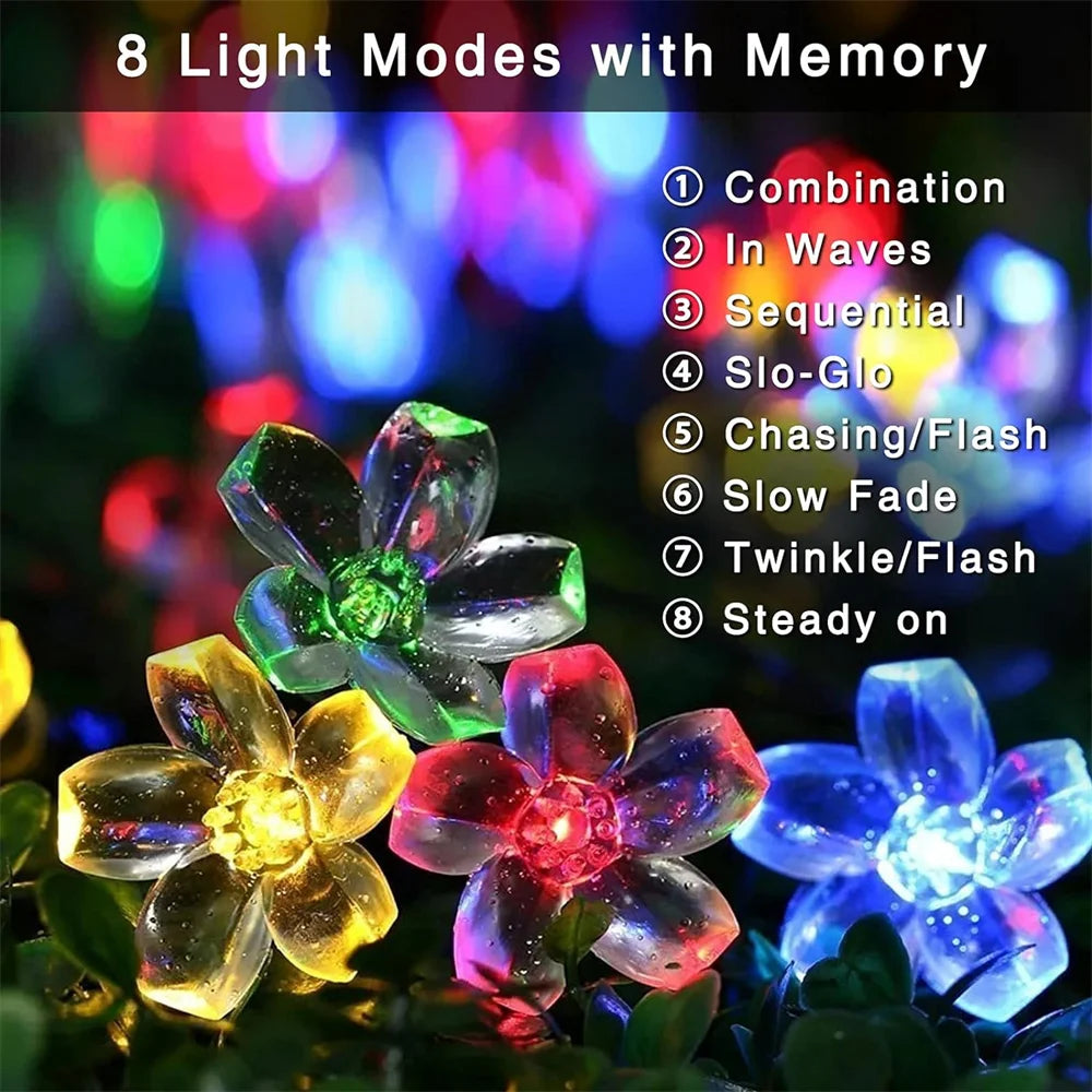 Outdoor Solar Flower String Lights Waterproof Fairy Light Decorations