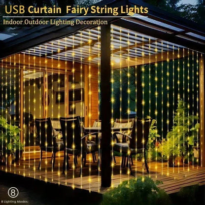 LED Curtain Fairy Lights 8 Lighting Modes Christmas Decoration