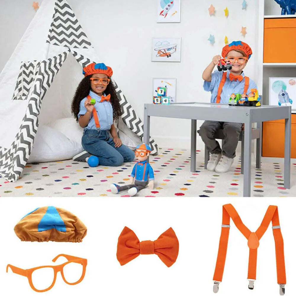 Role Play Costume Hat Glasses Suspenders Bow Tie