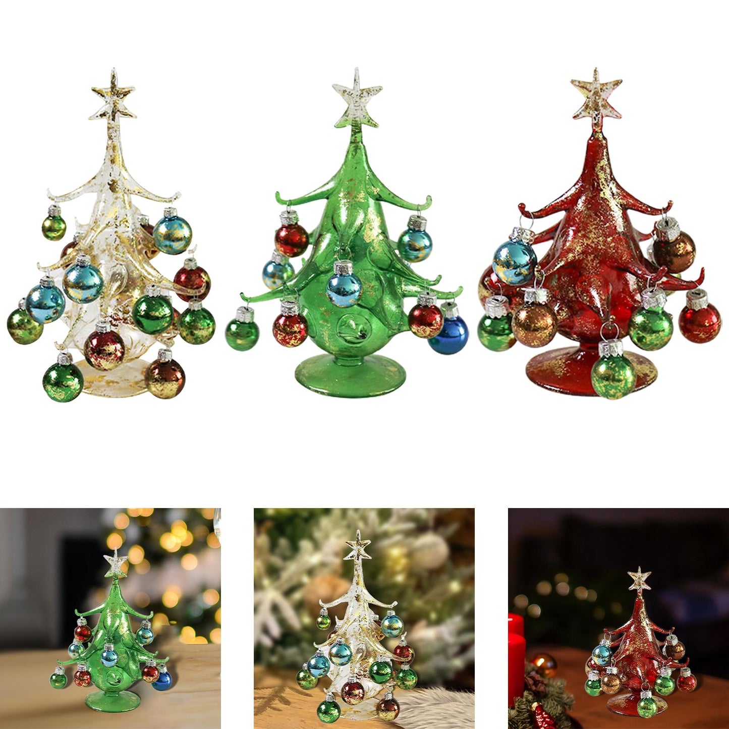 Mini Glass Christmas Tree Ornament Miniature Figurines