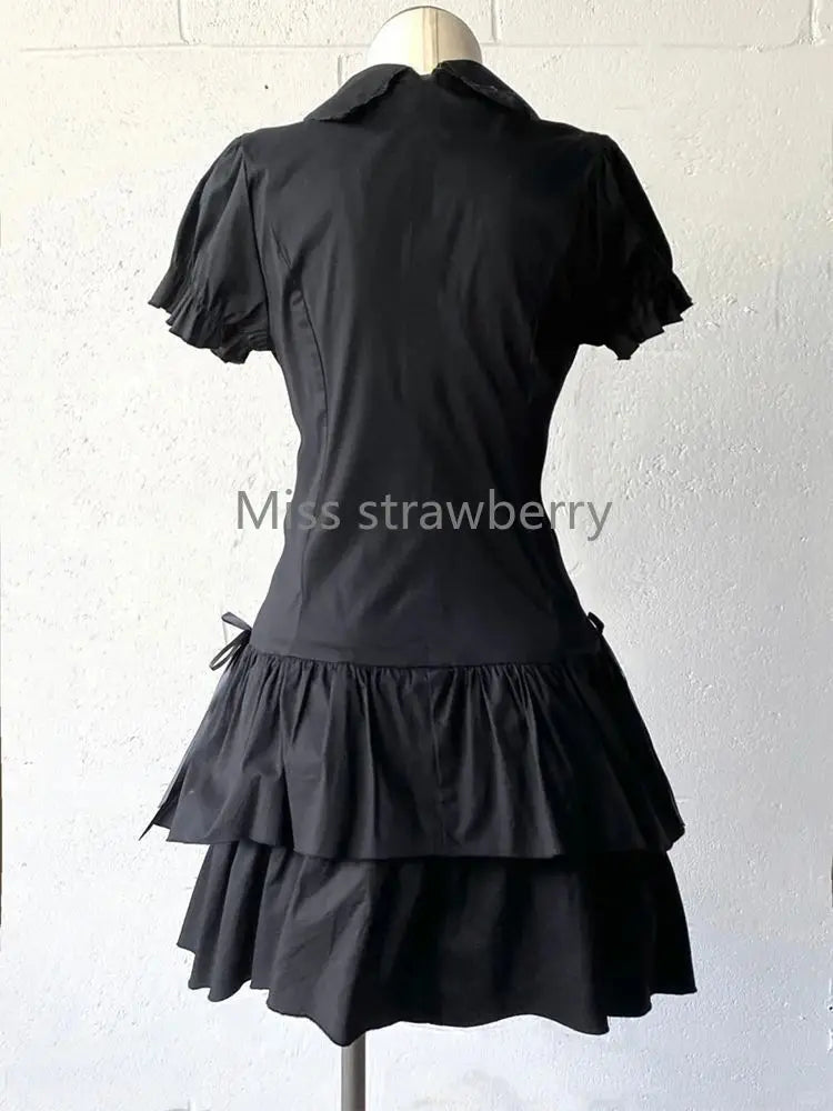 Summer Chic Vintage Black Short Sleeve Dress