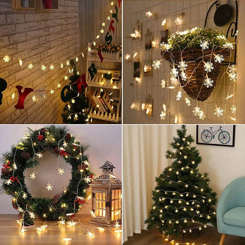 5M/10M LED Snowflake Christmas Garland Fairy Lights