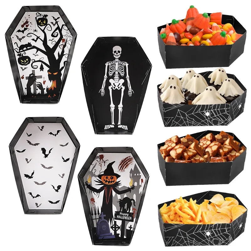 12/24Pcs Halloween Paper Food Serving Trays