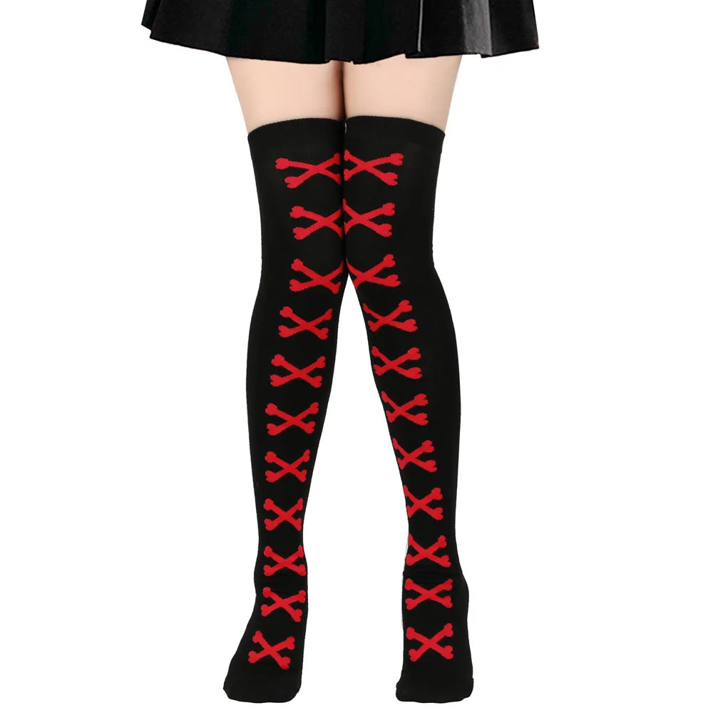 Womens Bone Thigh High Stockings