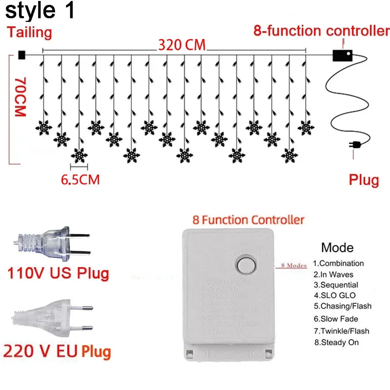 Led Snowflake Curtain Garland