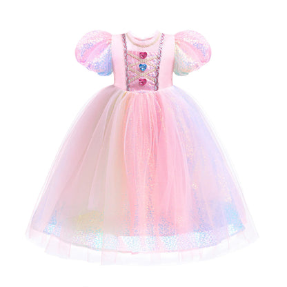 Girls' New Pearl Gradient Sequin Princess Dress