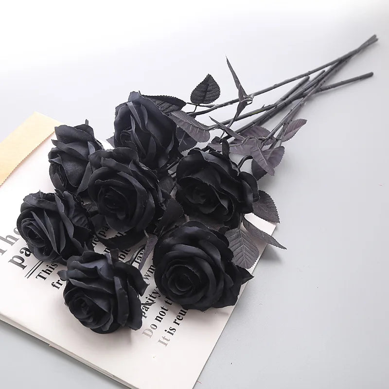 Pure Black Single Rose Gothic Style Bouquet