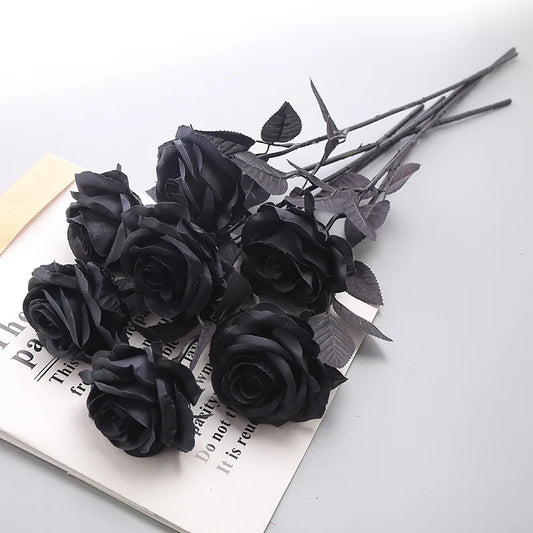 Pure Black Single Rose Gothic Style Bouquet