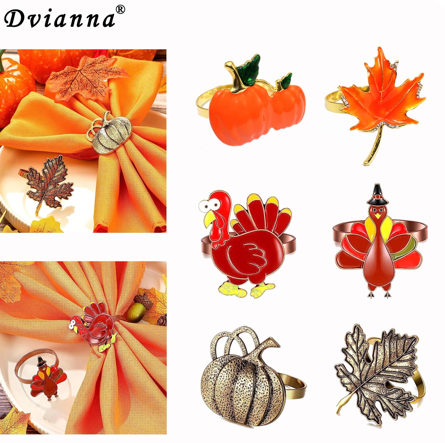 Pumpkin Maple Leaf Turkey Thanksgiving Napkin Rings 8PCS