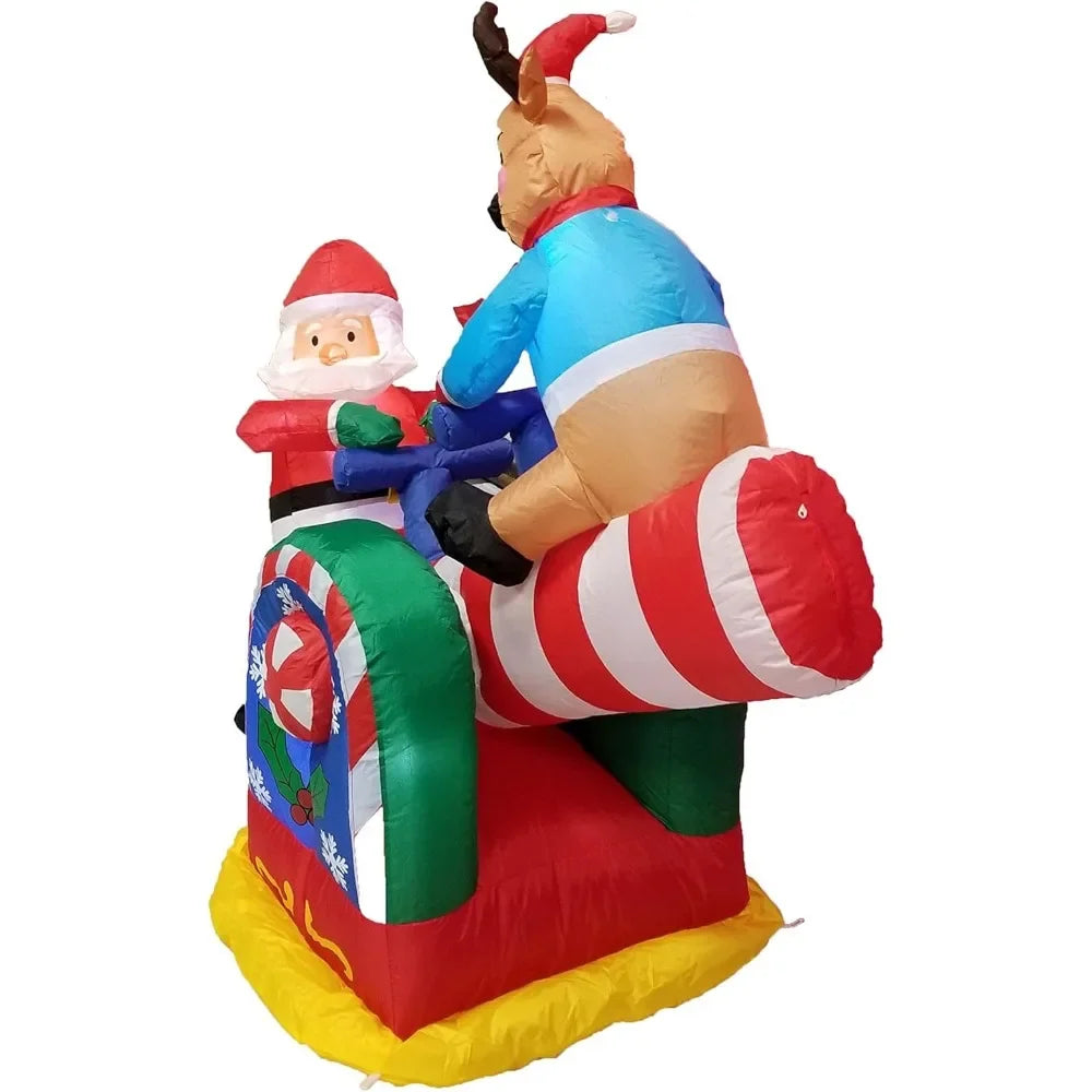 Christmas Inflatable 4 Foot Animated Santa Claus and Reindeer on Teeter Totter Outdoor Yard Decoration Christmas Inflatable