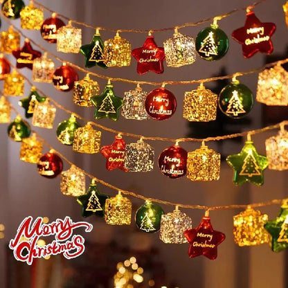 LED Christmas Decorative Lights String Christmas Balls Stars Garland Battery-operated Garland