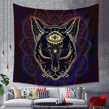 Home decor black cat tapestry moon goth tattoo halloween art wall hanging