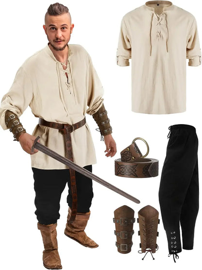 4 Pcs Halloween Men's Renaissance Costume Set