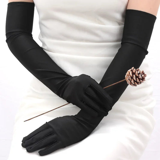 Black White Red Grey Opera/Elbow Stretch Satin Finger Long Gloves