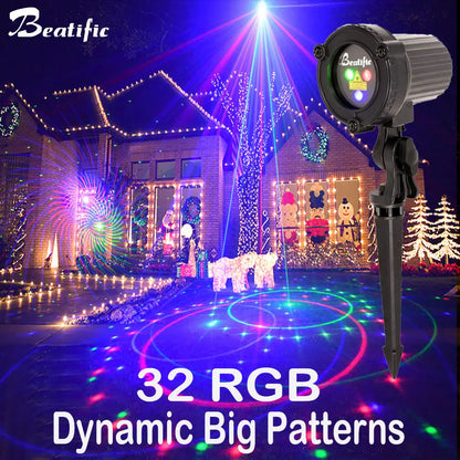 Laser Christmas Lights Outdoor Projector  Dynamic 32 Pattern