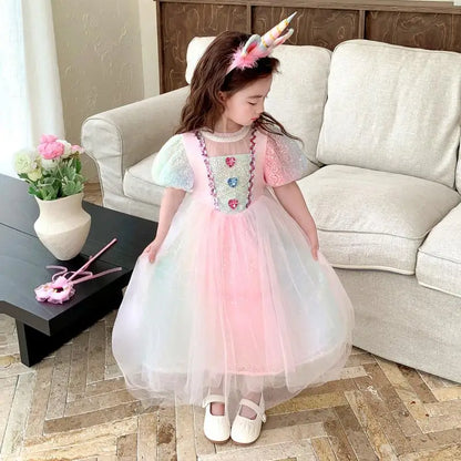 Girls' New Pearl Gradient Sequin Princess Dress