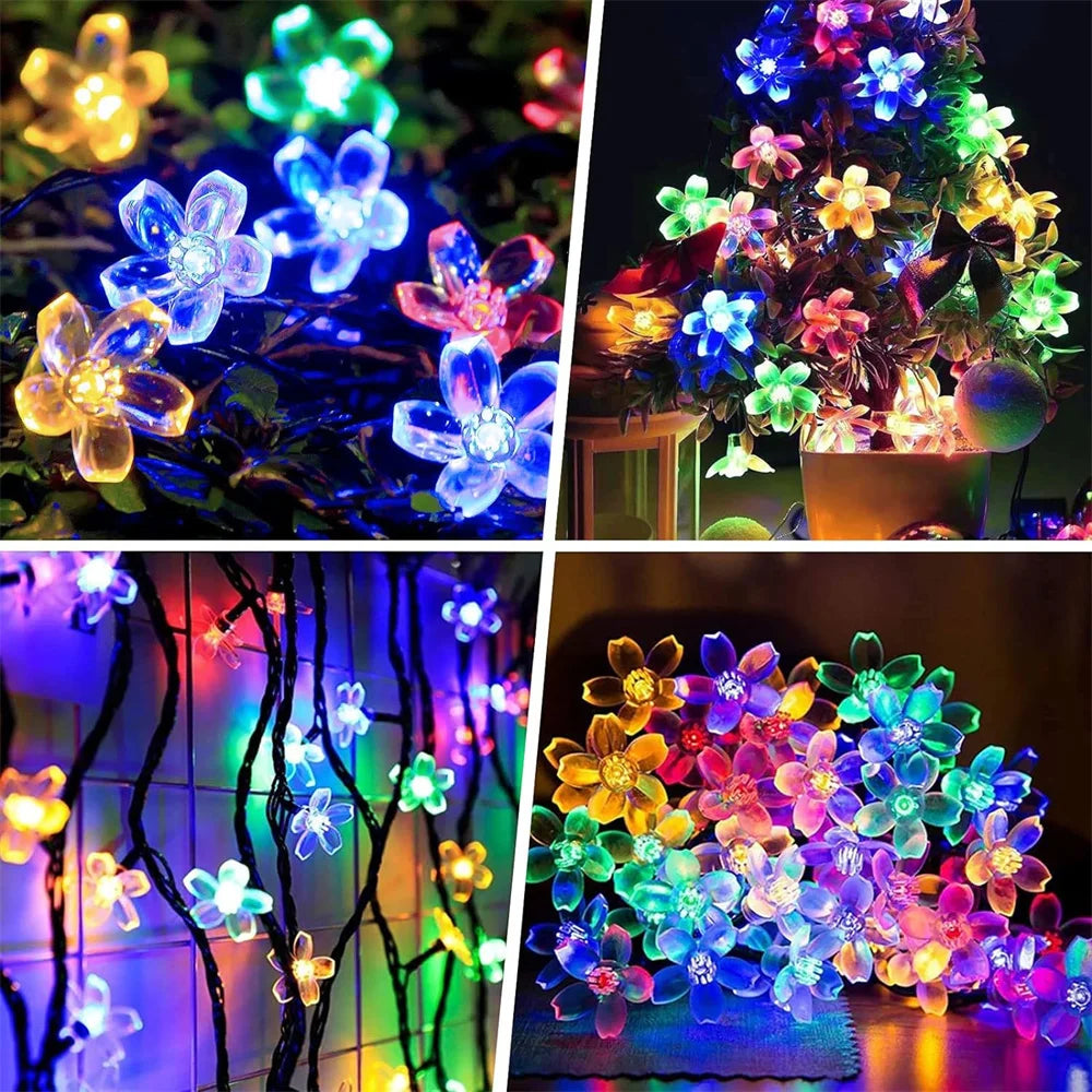 Outdoor Solar Flower String Lights Waterproof Fairy Light Decorations