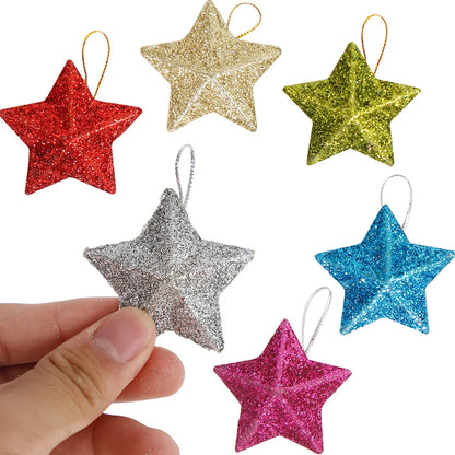 6 Pcs Glitter Star Pendant Christmas Tree Hanging Ornament