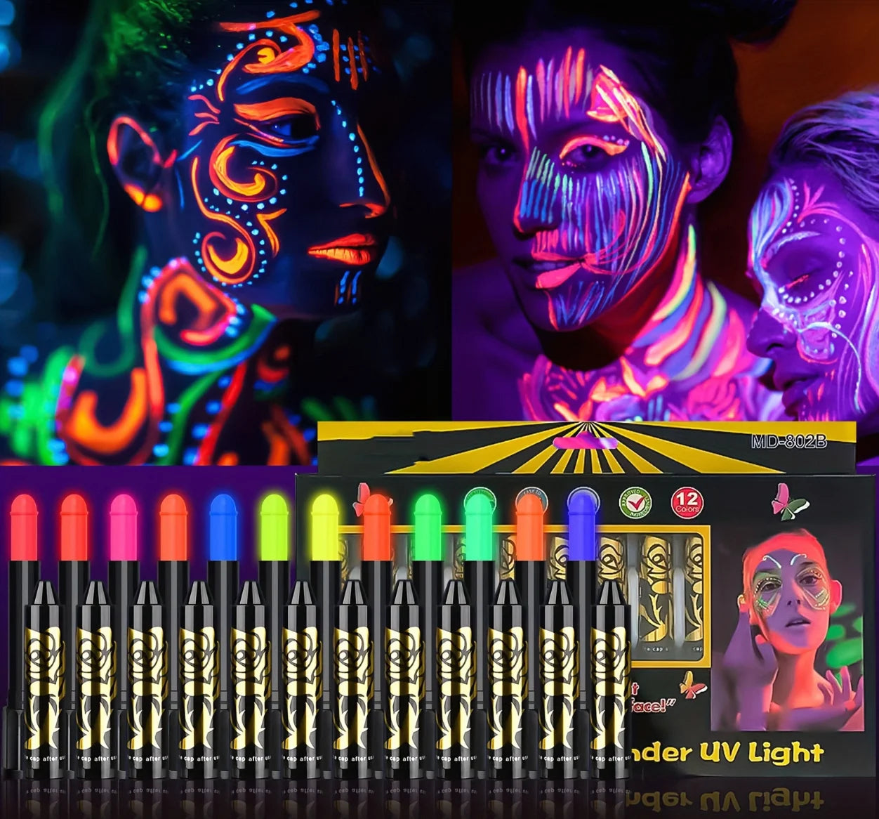 Halloween Glow in The Black Light Face Paint 6/12pcs