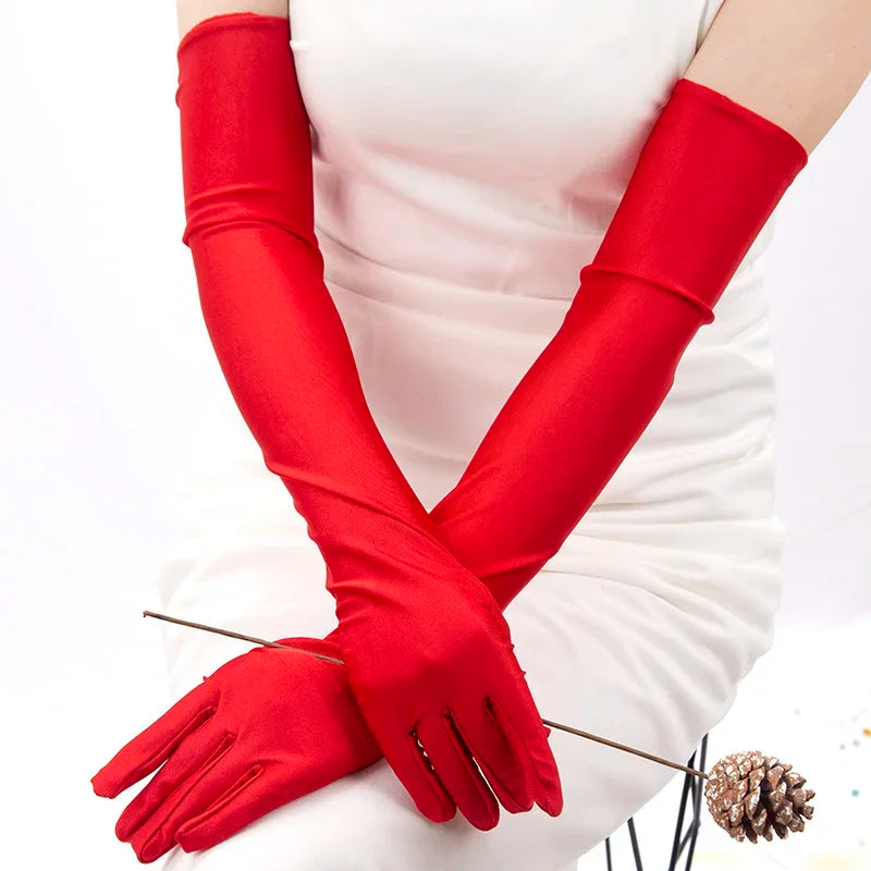 Black White Red Grey Opera/Elbow Stretch Satin Finger Long Gloves