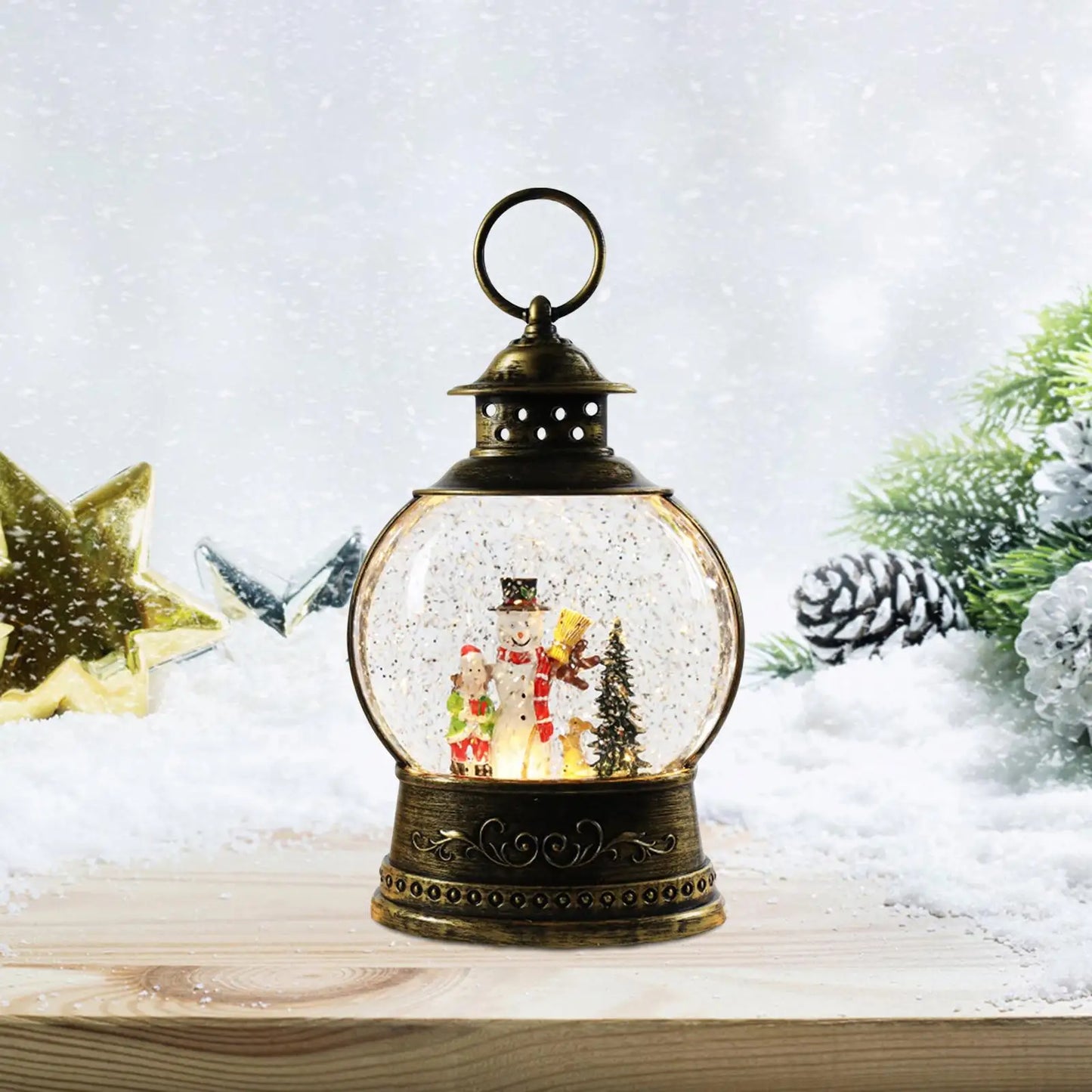 Christmas Light Up Snow Globe Lantern Music Box Ornament Crafts Toys Glitter