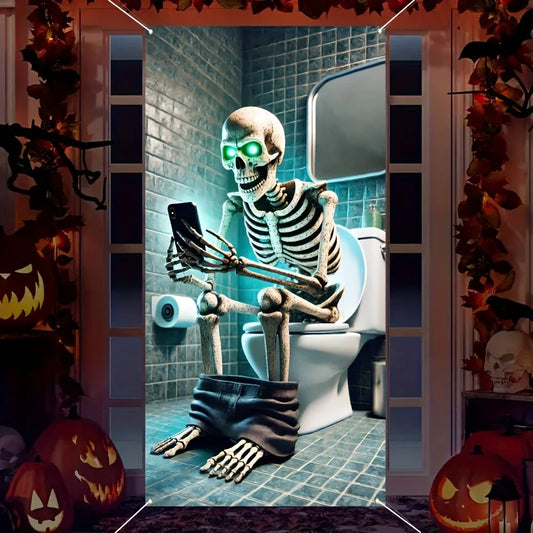70x35in Halloween Skull Bathroom Door Banner