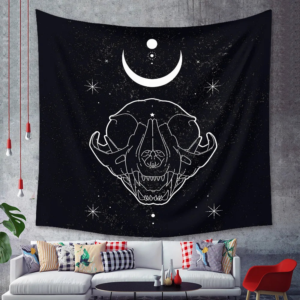 Home decor black cat tapestry moon goth tattoo halloween art wall hanging