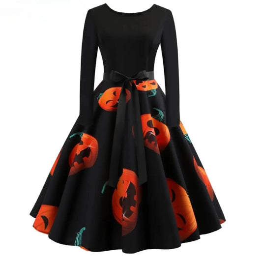 Women Vintage Dress with Long Sleeves - Festivewarehouse™