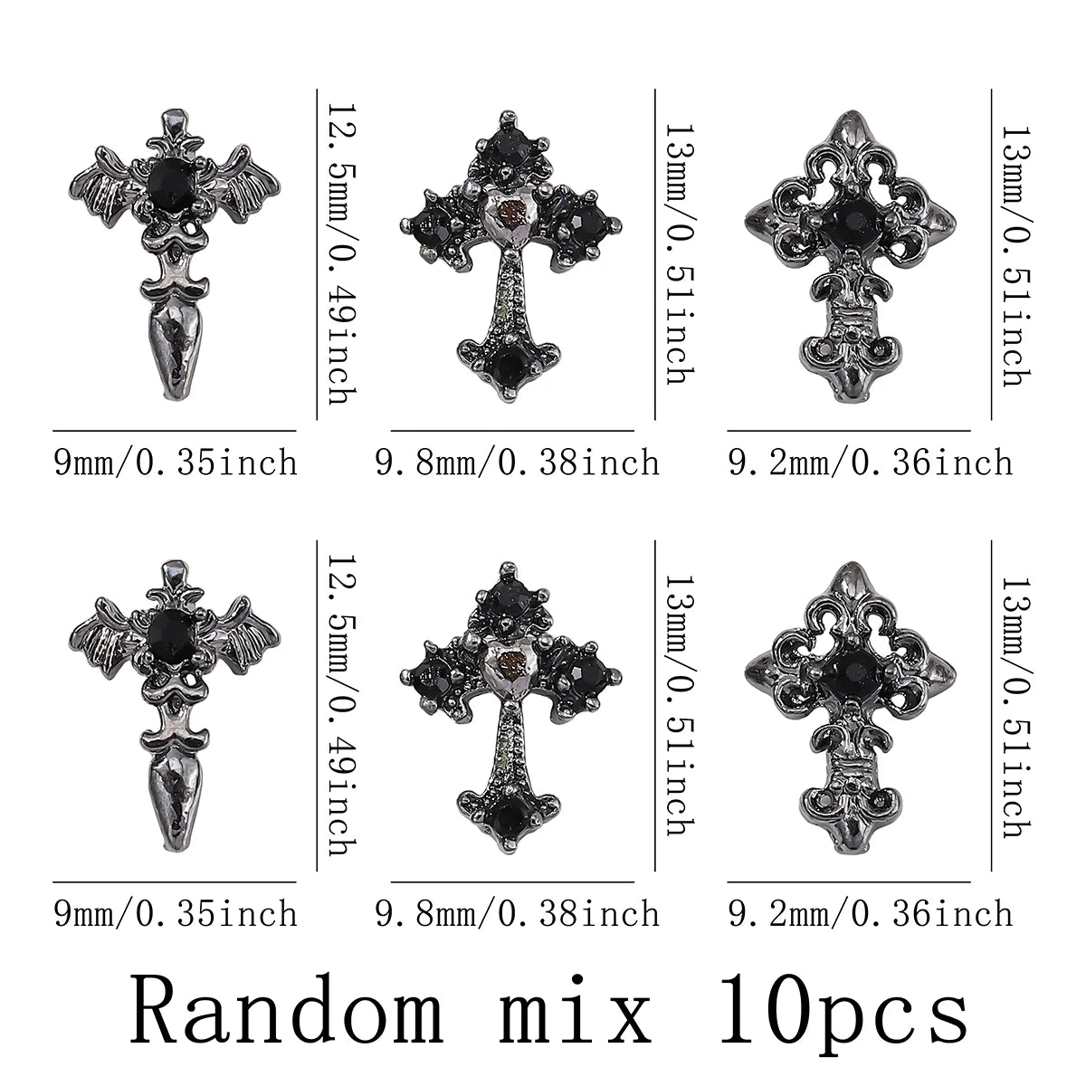 10pcs/pack Punk style three-dimensional cross personalized nail art alloy