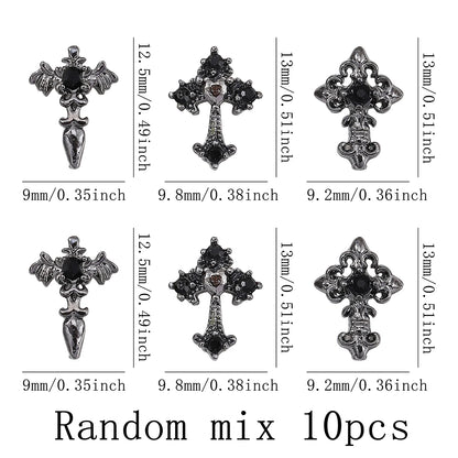 10pcs/pack Punk style three-dimensional cross personalized nail art alloy