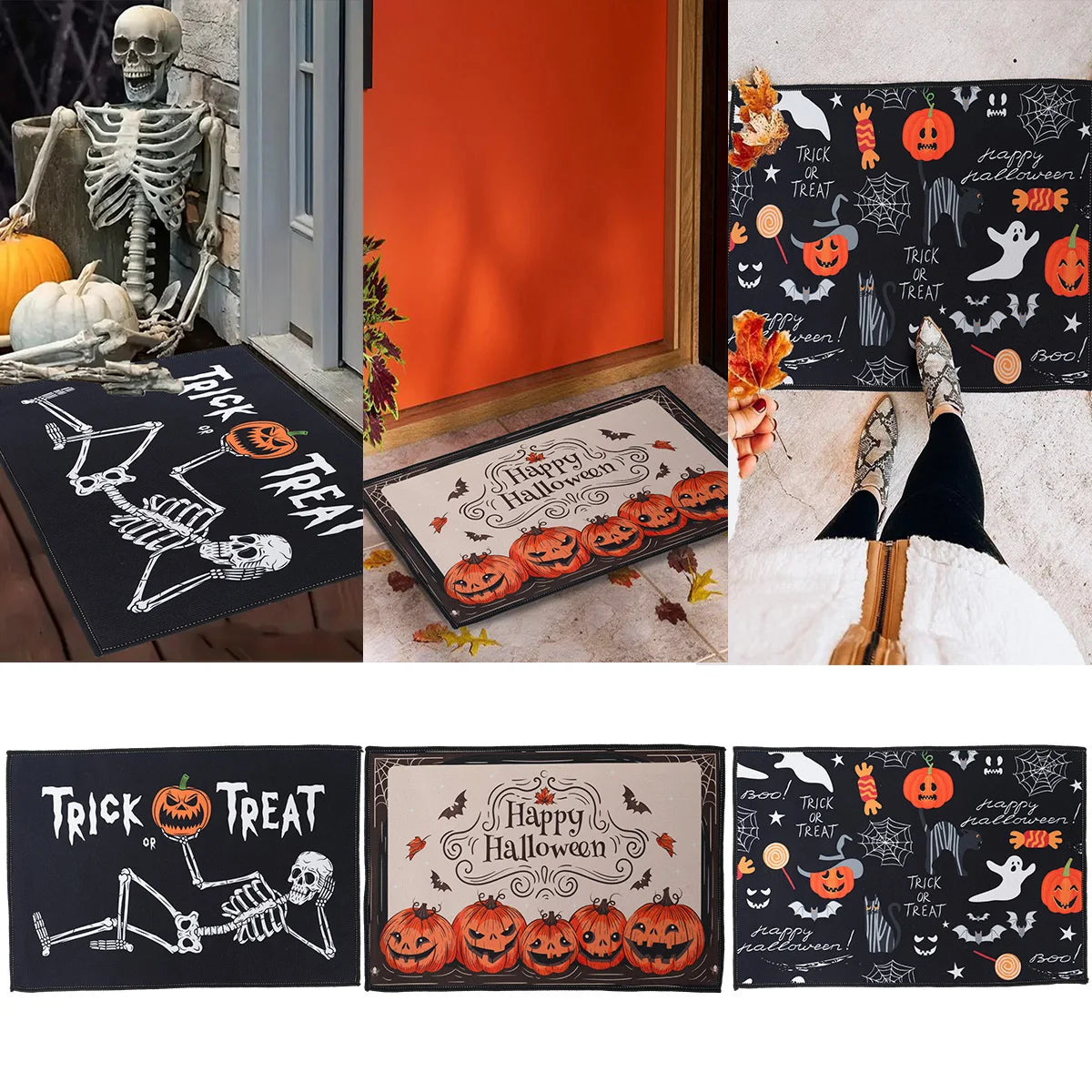 Pumpkin Ghost Skeleton Halloween Door mat - Festivewarehouse™