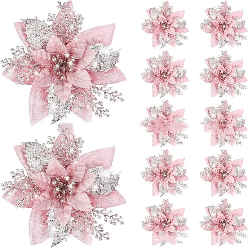 Beautiful and Festive Pink Christmas Flower Xmas Tree Decorative Flower 1PC/5PC