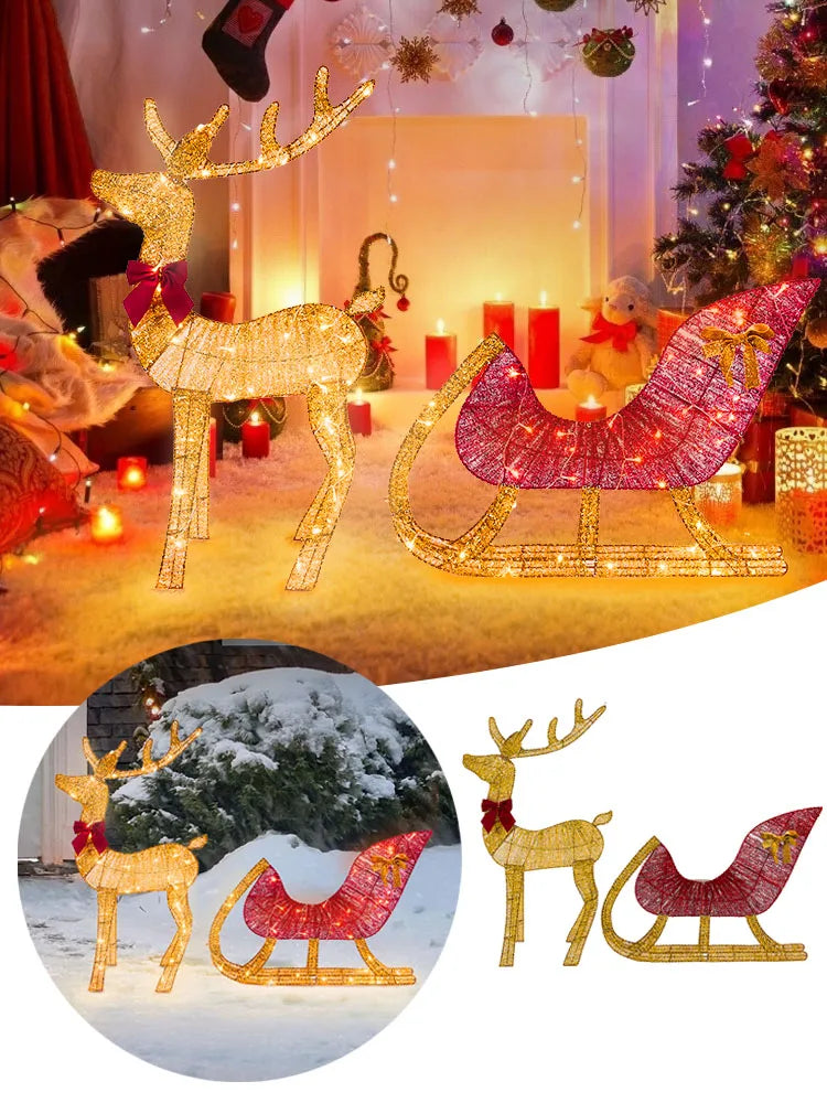 Lighted Christmas Deer Sleigh Outdoor Yard Decoration