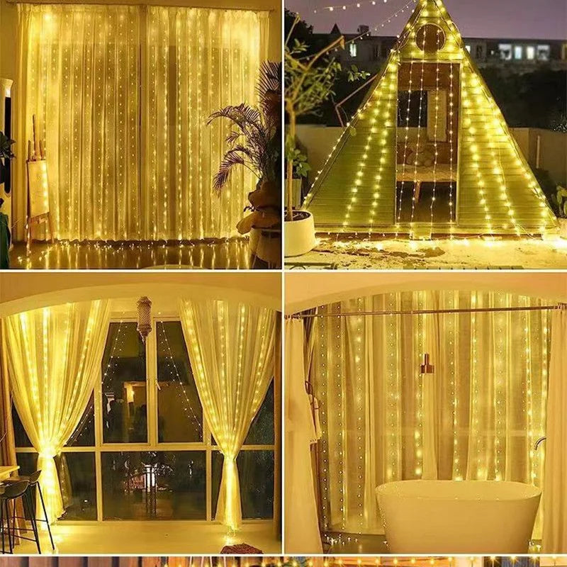 Outdoor LED Curtain Lights – Snowflakes and Stars Holiday Decorations