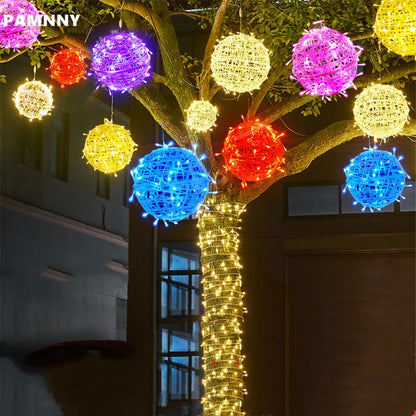 LED Round Rattan Ball Christmas Fairy Lights for Home Garden Decoration