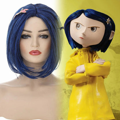 Fairytale Movies Coraline Cosplay Costume Wig Yellow Coat for Adults and Kids - Festivewarehouse™