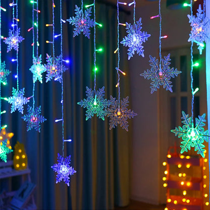 3.2M Christmas Snowflakes LED String Lights Flashing Fairy Curtain Lights