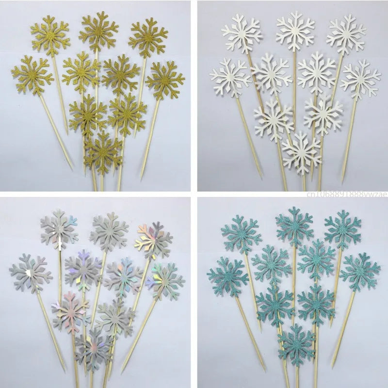 10 Pcs Snowflake Cupcake Toppers