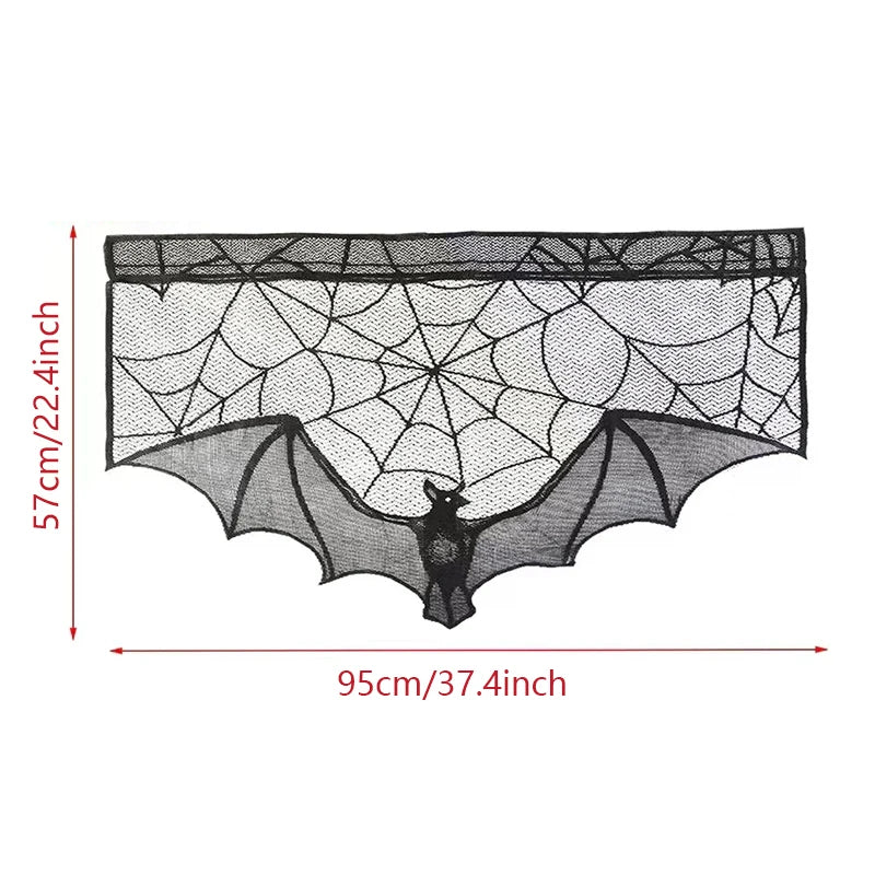 1pc Halloween Lace Curtain Black Bat Spider
