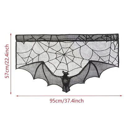 1pc Halloween Lace Curtain Black Bat Spider