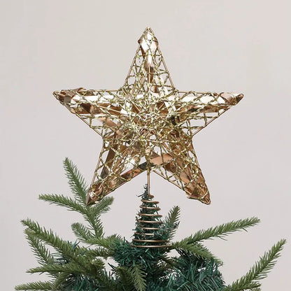 3D Metal Star Tree Topper with Fluorescent Ribbons – Christmas Party Decoration