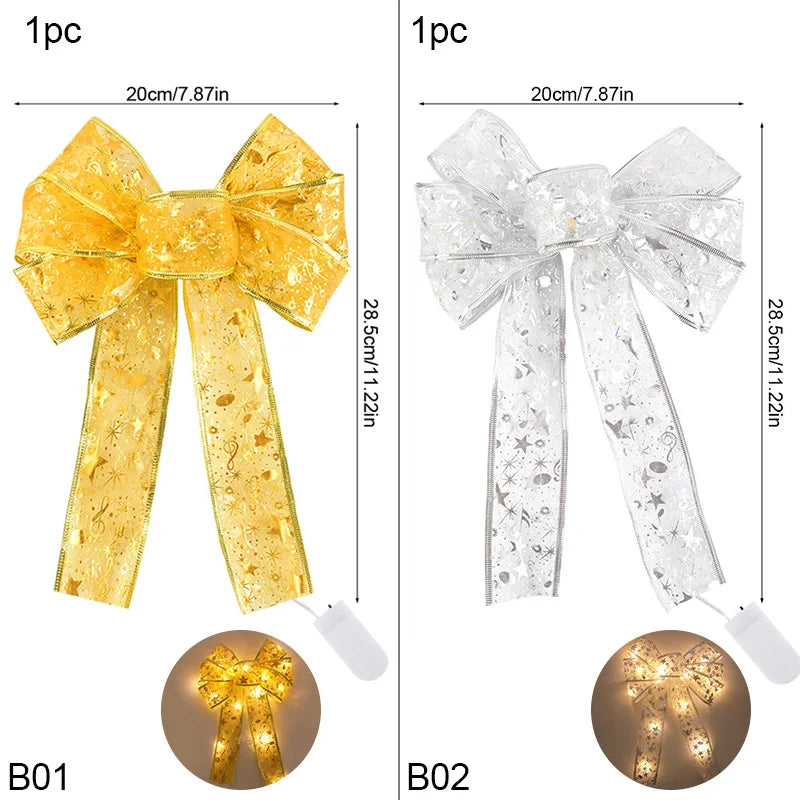 Luminous LED Bow Ribbon Xmas Tree Ornaments