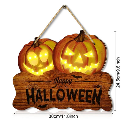 Light - up Wooden Halloween Sign with Two Pumpkin Jack