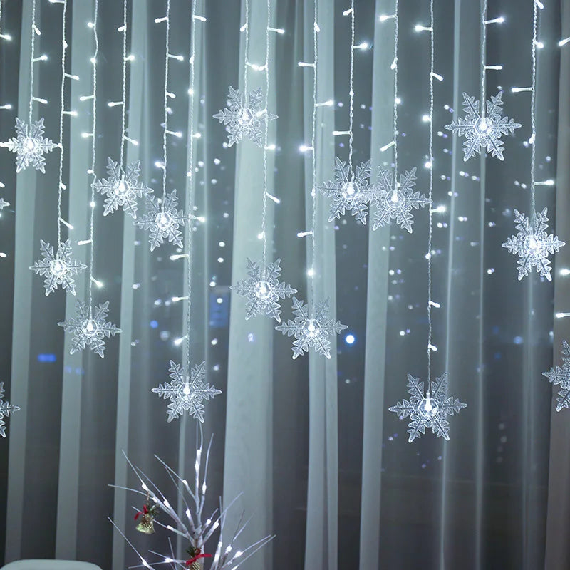 3.2M Christmas Snowflakes LED String Lights Flashing Fairy Curtain Lights